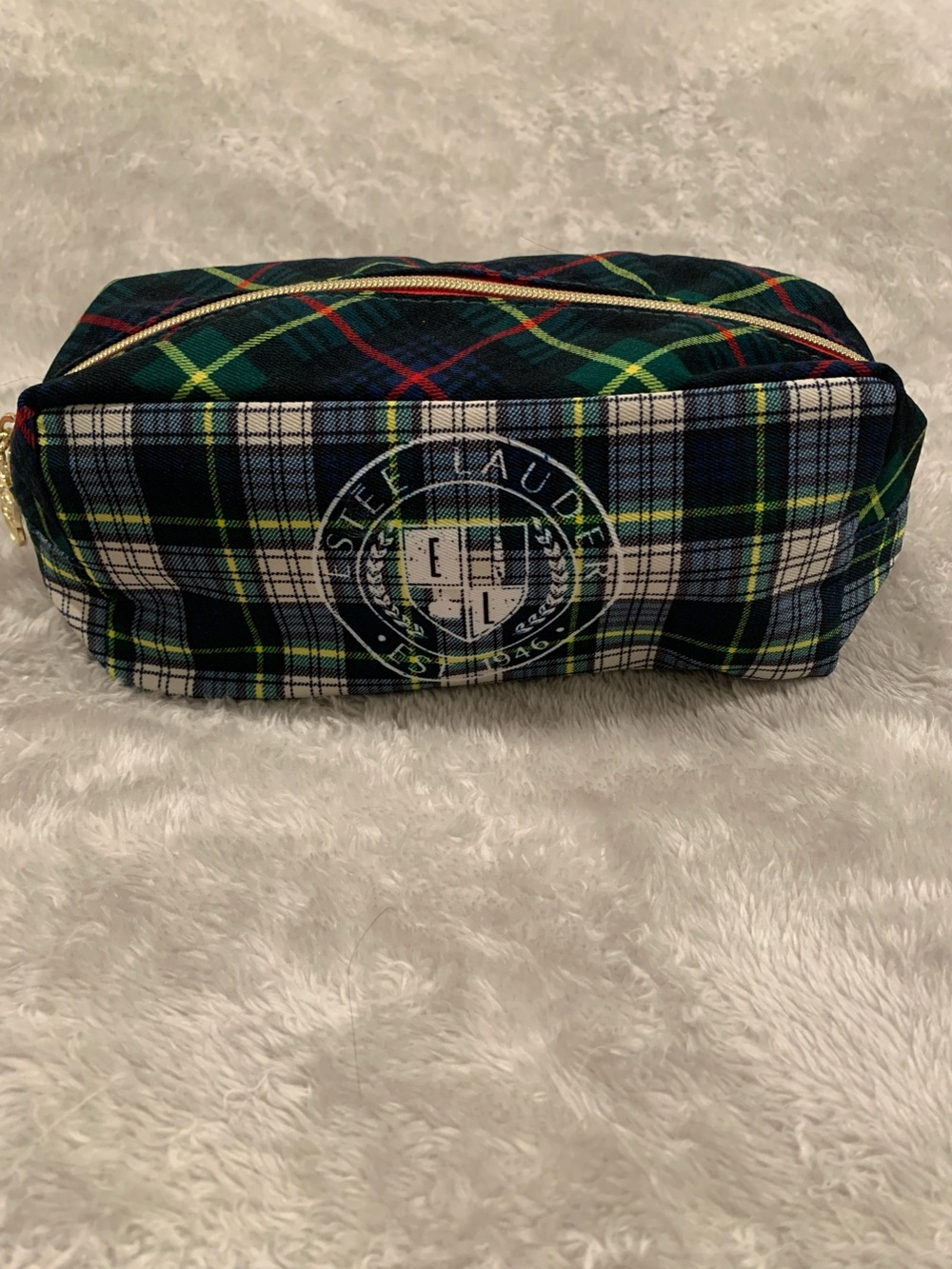Estee Lauder Navy Green Plaid Toiletry Bag